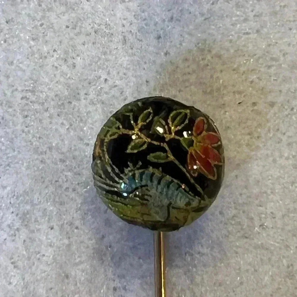 VINTAGE BLACK LAPEL FISH FLOWER STICKPIN - Picture 5 of 5